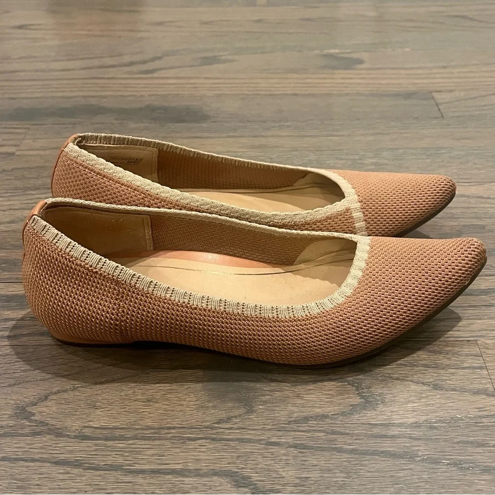 Vionic Knit Ballet Flat Pointed Toe Tan Size 8 Arch Support Classic - Picture 5 of 8
